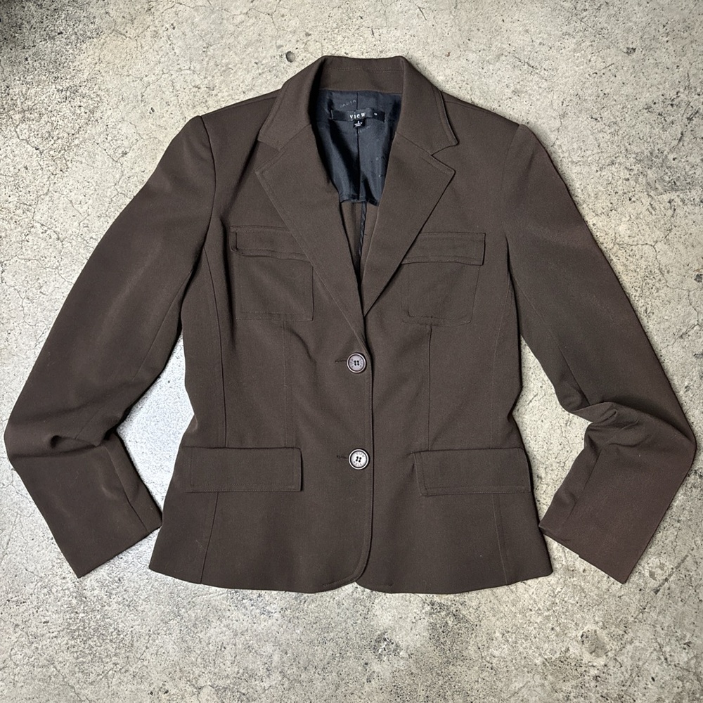 View chocolate brown business casual blazer size 6 fitted work jacket y2k 90s